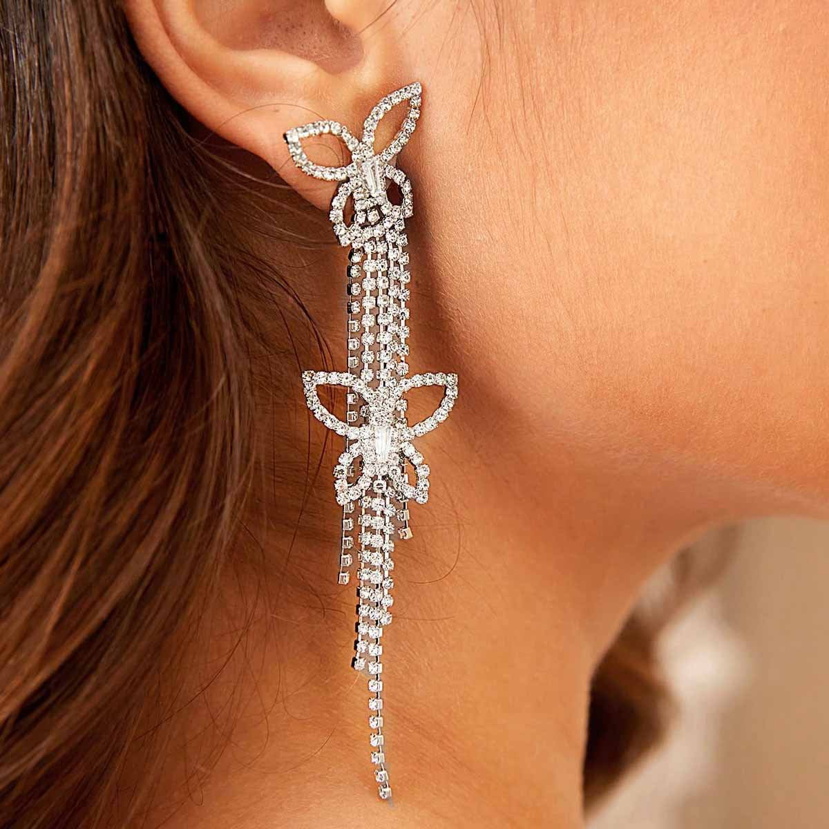 Exaggerated Butterfly Earrings For Unisex, Zinc Alloy With Electroplated Finish, 304 Stainless Steel Ear Pins Featuring Tassel Design
