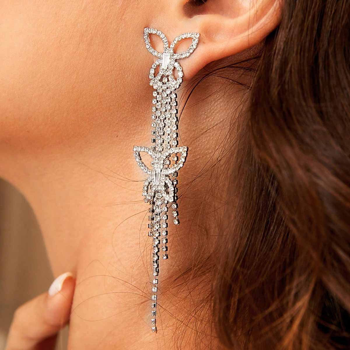 Exaggerated Butterfly Earrings For Unisex, Zinc Alloy With Electroplated Finish, 304 Stainless Steel Ear Pins Featuring Tassel Design