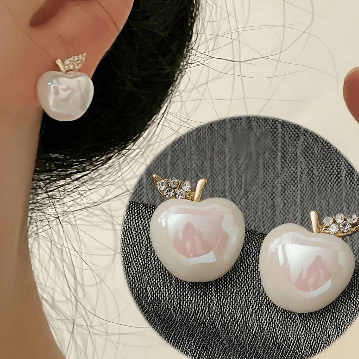 Apple Sweet Style White Alloy Earrings For Unisex, Elegant And Stylish Accessory