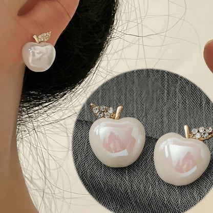 Apple Sweet Style White Alloy Earrings For Unisex, Elegant And Stylish Accessory