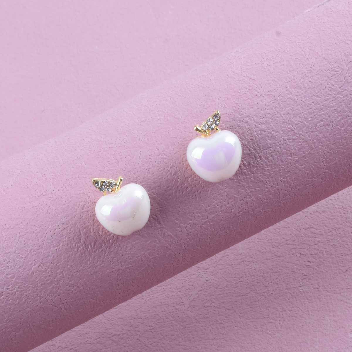 Apple Sweet Style White Alloy Earrings For Unisex, Elegant And Stylish Accessory