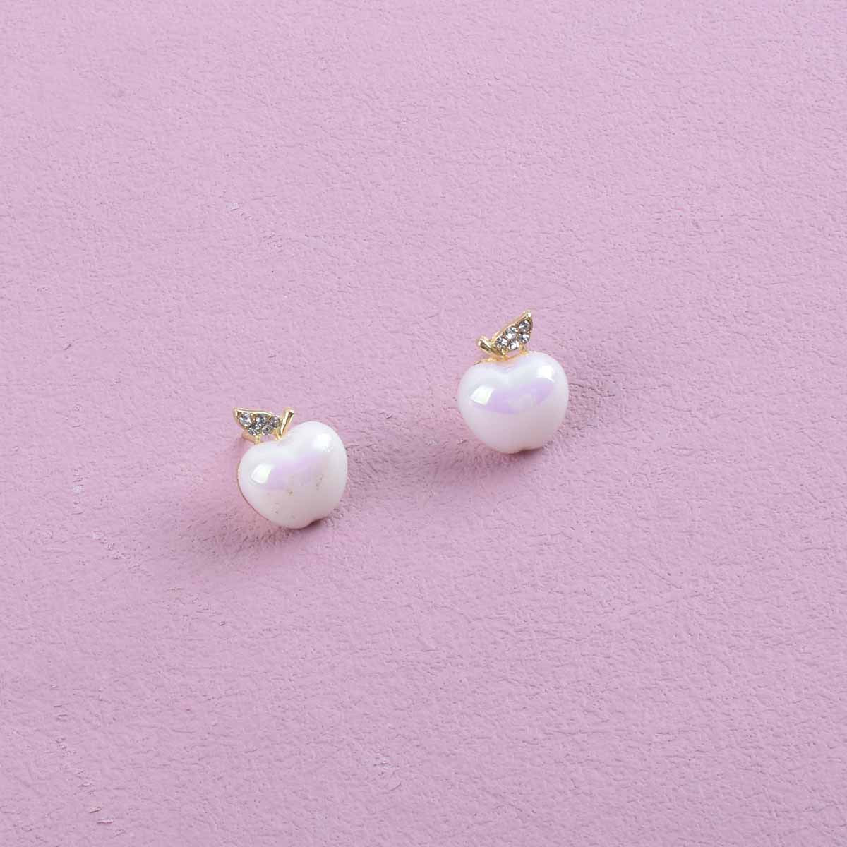 Apple Sweet Style White Alloy Earrings For Unisex, Elegant And Stylish Accessory
