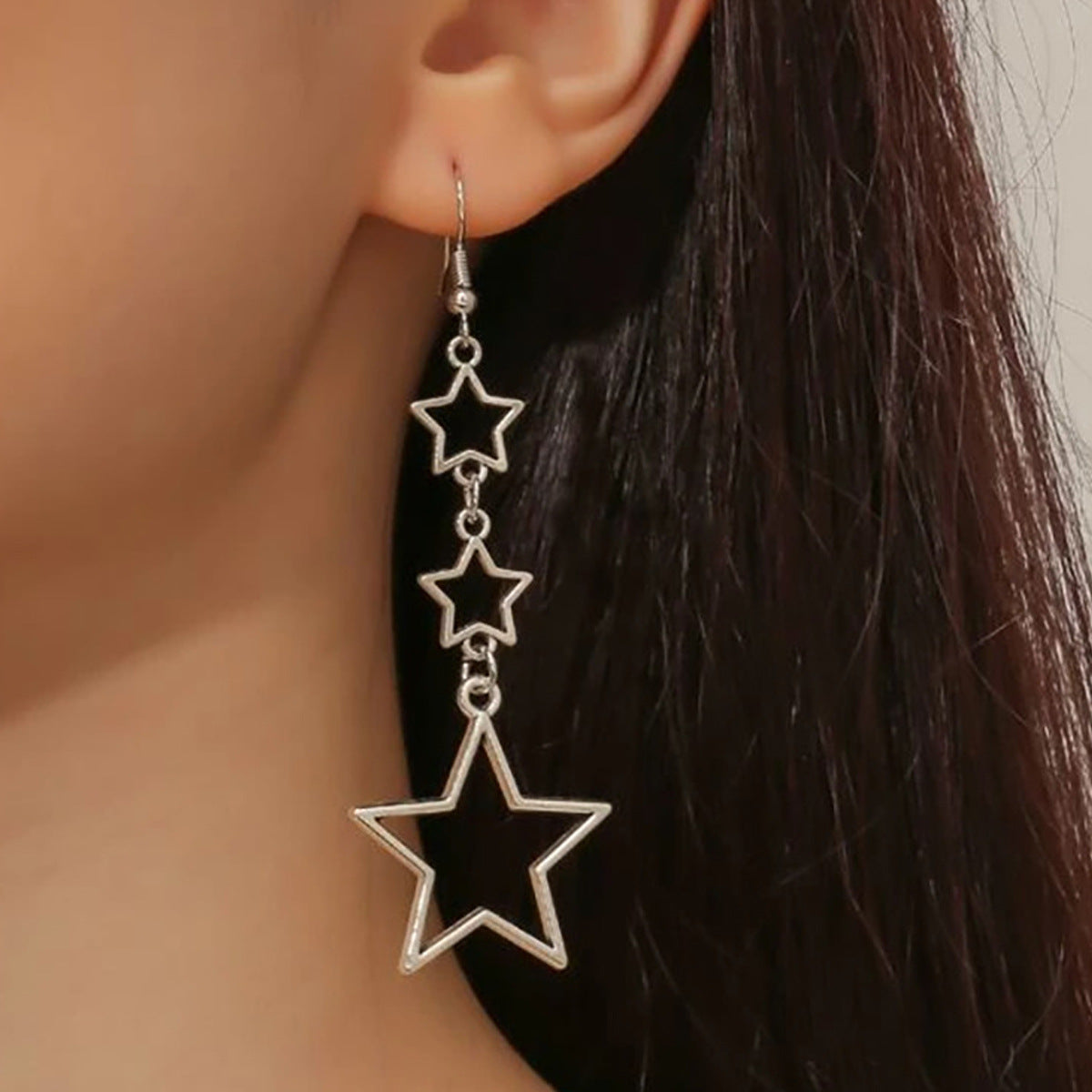 Sweet Silver Pentagram Earrings For Unisex, Electroplated Alloy Jewelry With Delicate Design