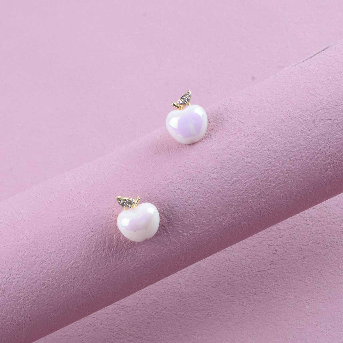 Apple Sweet Style White Alloy Earrings For Unisex, Elegant And Stylish Accessory