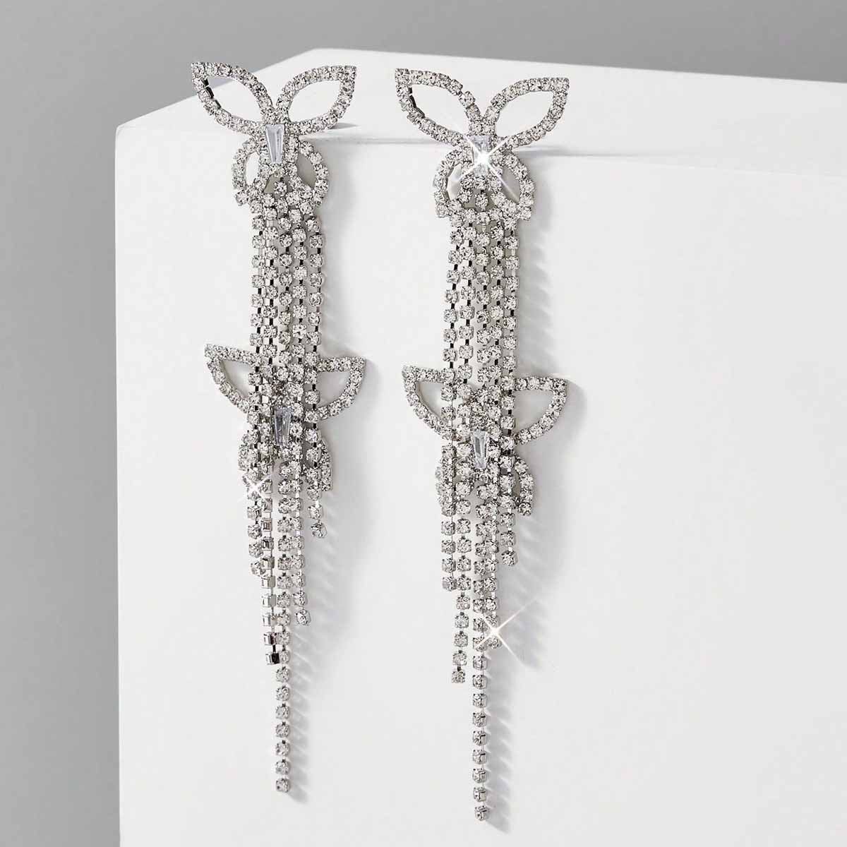 Exaggerated Butterfly Earrings For Unisex, Zinc Alloy With Electroplated Finish, 304 Stainless Steel Ear Pins Featuring Tassel Design