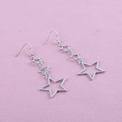 Sweet Silver Pentagram Earrings For Unisex, Electroplated Alloy Jewelry With Delicate Design