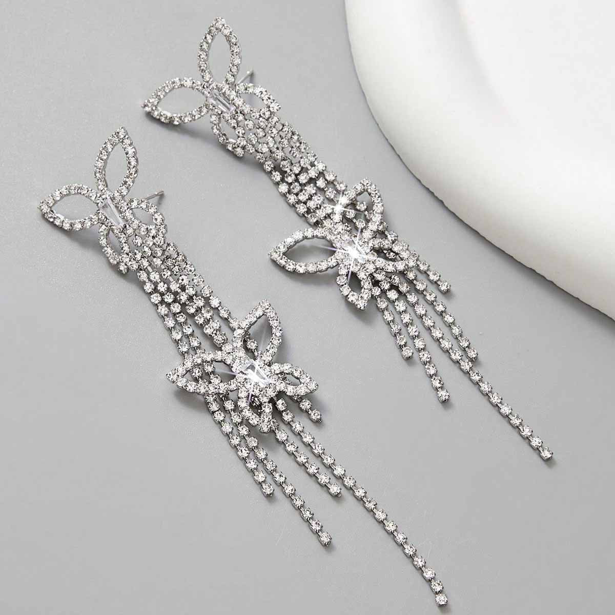 Exaggerated Butterfly Earrings For Unisex, Zinc Alloy With Electroplated Finish, 304 Stainless Steel Ear Pins Featuring Tassel Design