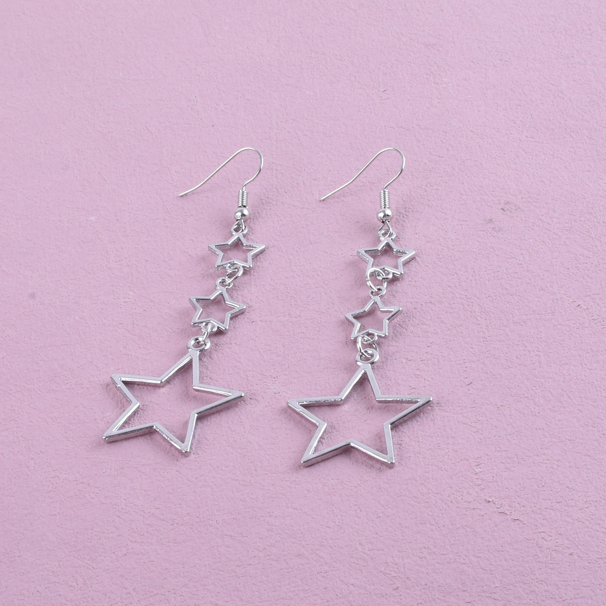 Sweet Silver Pentagram Earrings For Unisex, Electroplated Alloy Jewelry With Delicate Design