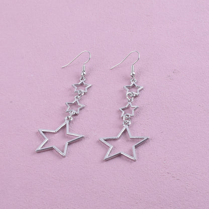Sweet Silver Pentagram Earrings For Unisex, Electroplated Alloy Jewelry With Delicate Design