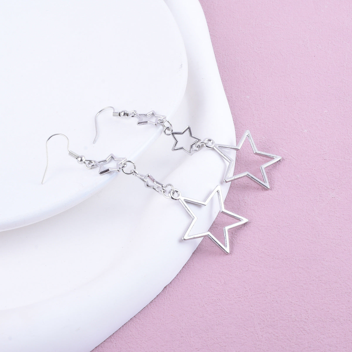 Sweet Silver Pentagram Earrings For Unisex, Electroplated Alloy Jewelry With Delicate Design