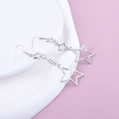 Sweet Silver Pentagram Earrings For Unisex, Electroplated Alloy Jewelry With Delicate Design