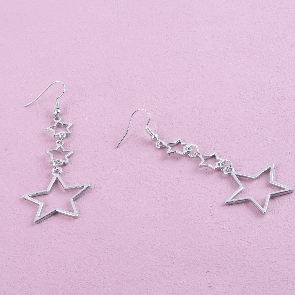 Sweet Silver Pentagram Earrings For Unisex, Electroplated Alloy Jewelry With Delicate Design