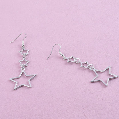 Sweet Silver Pentagram Earrings For Unisex, Electroplated Alloy Jewelry With Delicate Design