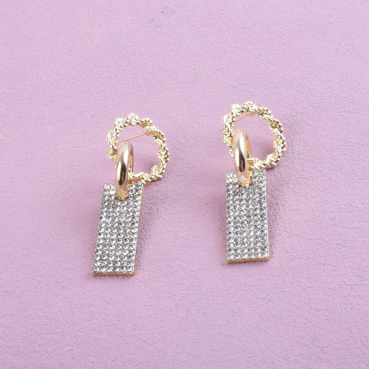 Sweet Geometric Alloy Earrings With Rhinestones, Electroplated Finish, Unisex Design