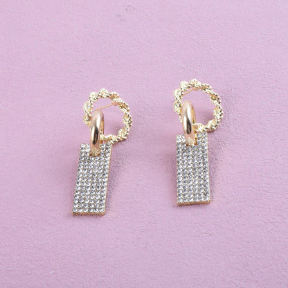 Sweet Geometric Alloy Earrings With Rhinestones, Electroplated Finish, Unisex Design