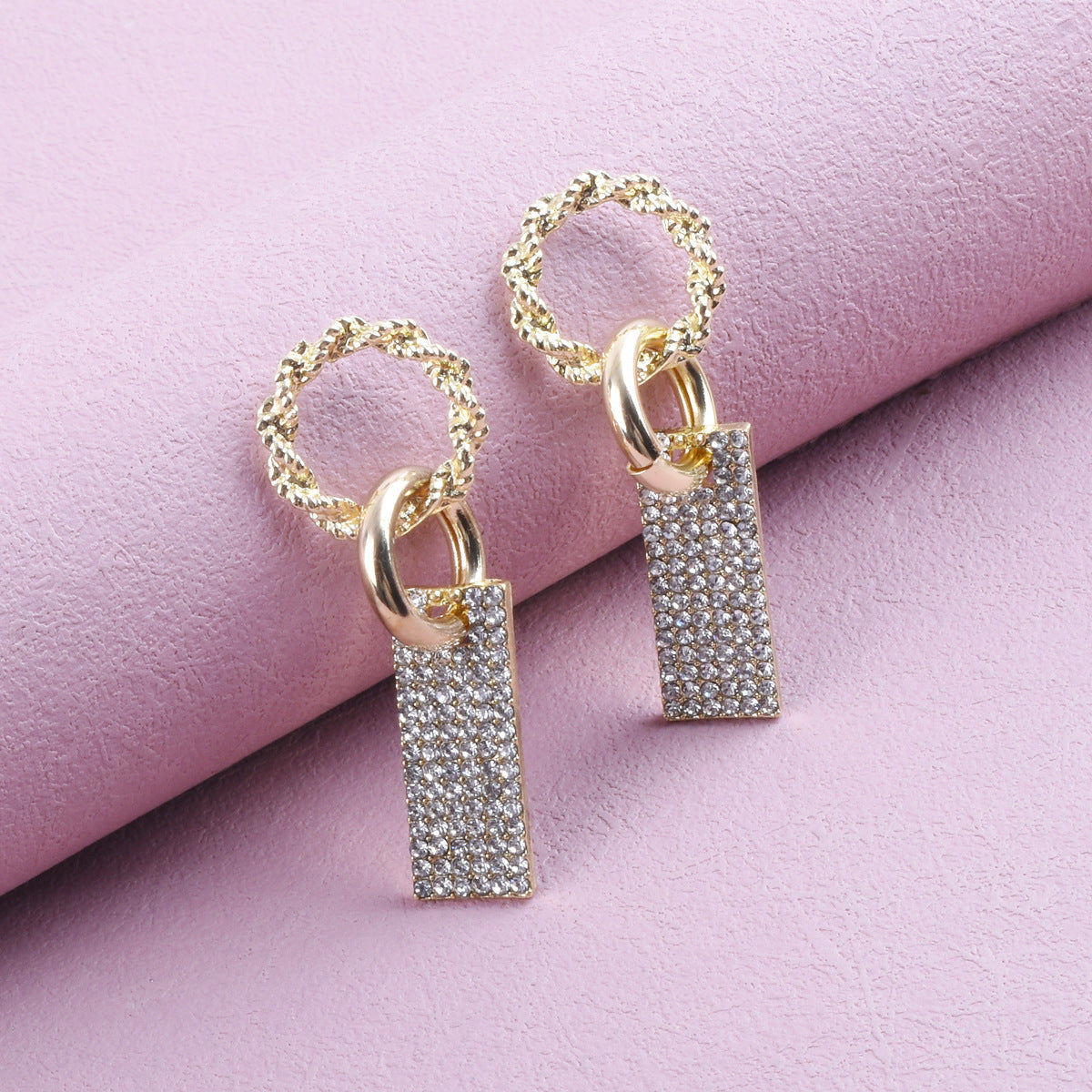 Sweet Geometric Alloy Earrings With Rhinestones, Electroplated Finish, Unisex Design