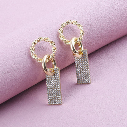 Sweet Geometric Alloy Earrings With Rhinestones, Electroplated Finish, Unisex Design