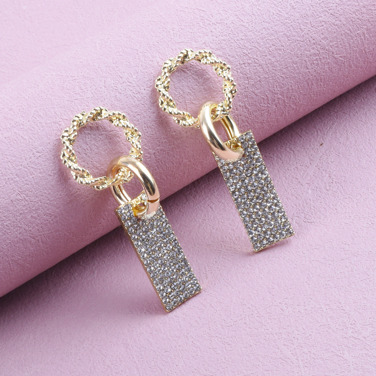 Sweet Geometric Alloy Earrings With Rhinestones, Electroplated Finish, Unisex Design