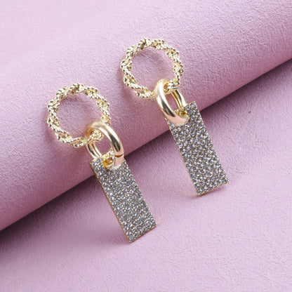 Sweet Geometric Alloy Earrings With Rhinestones, Electroplated Finish, Unisex Design