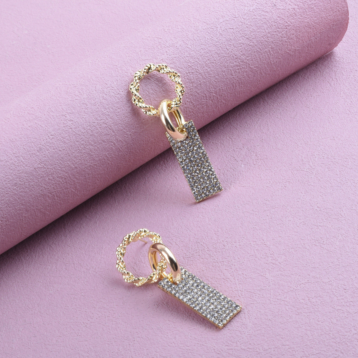 Sweet Geometric Alloy Earrings With Rhinestones, Electroplated Finish, Unisex Design