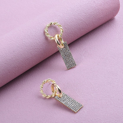 Sweet Geometric Alloy Earrings With Rhinestones, Electroplated Finish, Unisex Design