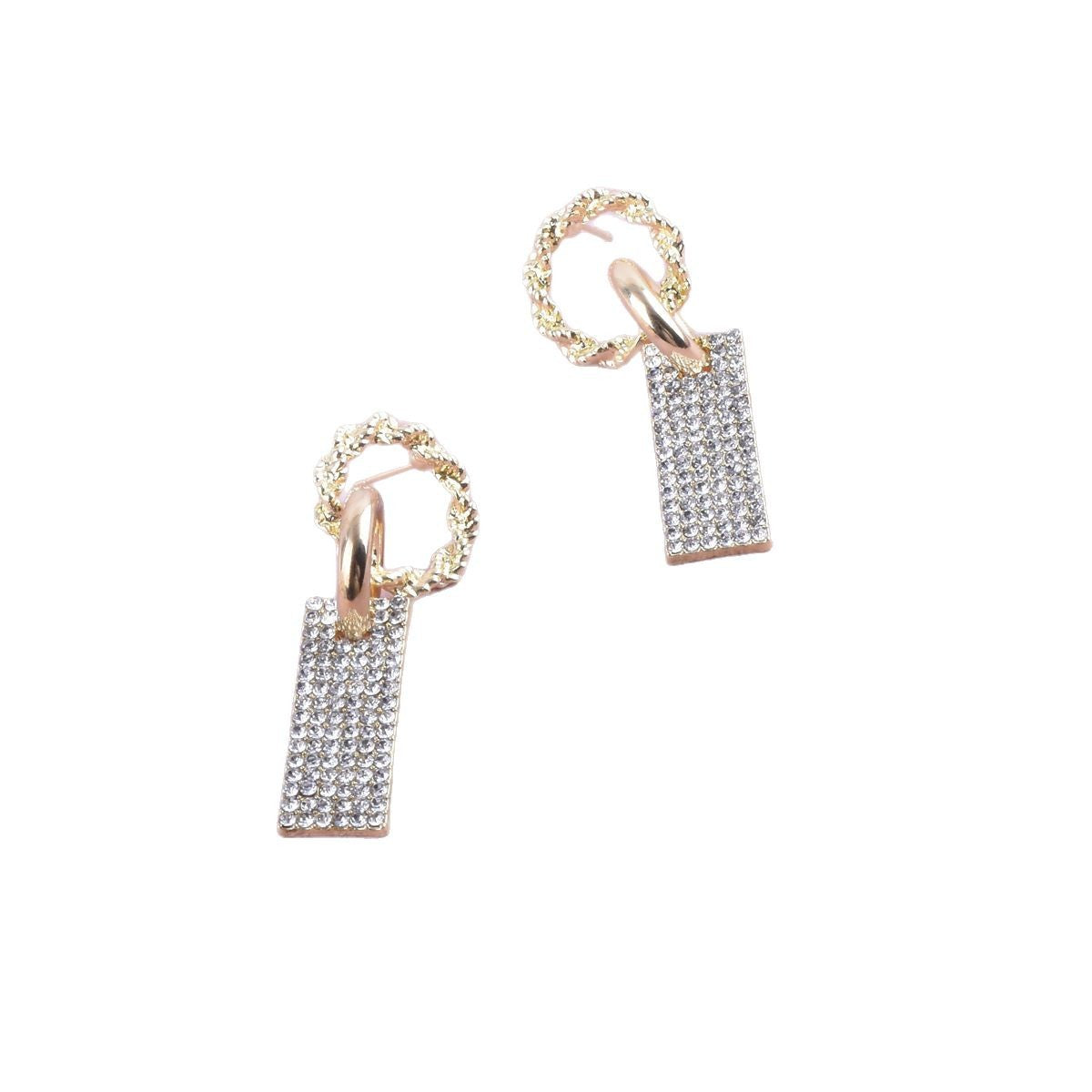 Sweet Geometric Alloy Earrings With Rhinestones, Electroplated Finish, Unisex Design