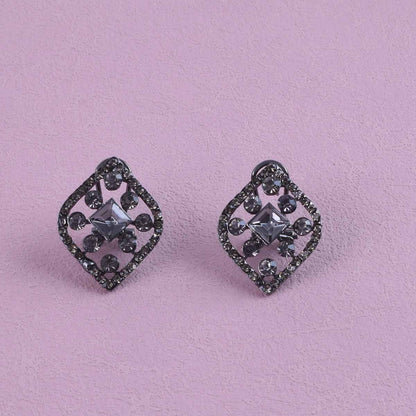 Sweet Rhombus Stud Earrings For Unisex Featuring Dyed Black Zinc Alloy With Crystal Inlay