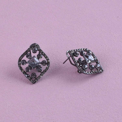 Sweet Rhombus Stud Earrings For Unisex Featuring Dyed Black Zinc Alloy With Crystal Inlay