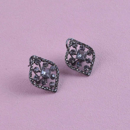 Sweet Rhombus Stud Earrings For Unisex Featuring Dyed Black Zinc Alloy With Crystal Inlay