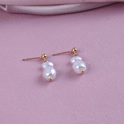 Sweet Geometric Clip Earrings In Electroplated Alloy With Artificial Pearl Inlay, Unisex Design