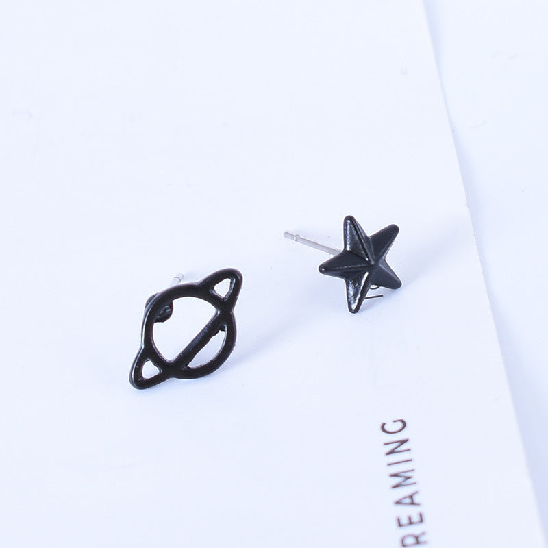 Asymmetrical Star Stud Earrings For Women In Alloy With Electroplated Finish