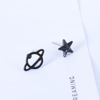 Asymmetrical Star Stud Earrings For Women In Alloy With Electroplated Finish