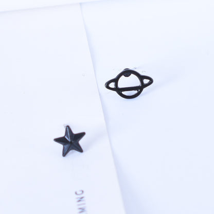 Asymmetrical Star Stud Earrings For Women In Alloy With Electroplated Finish