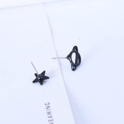 Asymmetrical Star Stud Earrings For Women In Alloy With Electroplated Finish