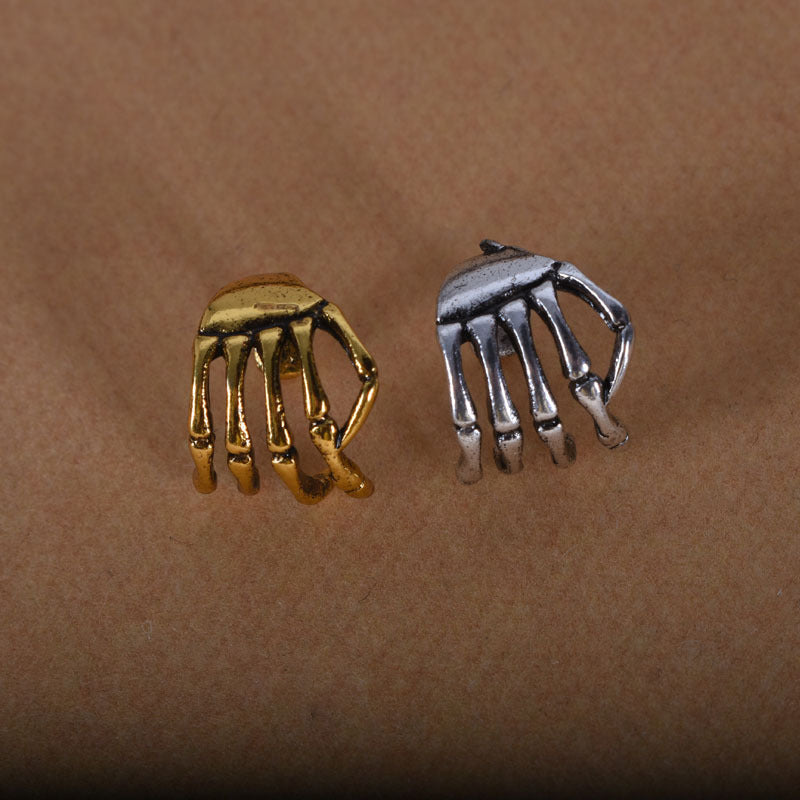 Punk Skull Stud Earrings In Antique Silver Plated Alloy With Electroplated Finish And 304 Stainless Steel Posts
