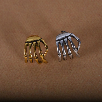 Punk Skull Stud Earrings In Antique Silver Plated Alloy With Electroplated Finish And 304 Stainless Steel Posts