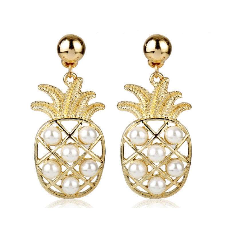 Pineapple Stud Earrings In Alloy Featuring Electroplated Finish With Alloy Ear Pins
