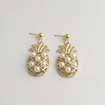 Pineapple Stud Earrings In Alloy Featuring Electroplated Finish With Alloy Ear Pins