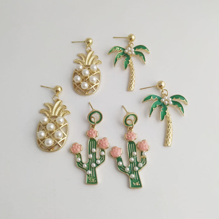 Pineapple Stud Earrings In Alloy Featuring Electroplated Finish With Alloy Ear Pins