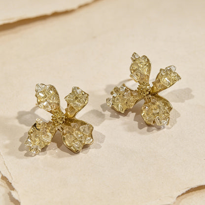 Unisex Flowers Earrings Made Of Zinc Alloy With Crystal Inlay, Featuring Electroplated Finish And 304 Stainless Steel Ear Pins
