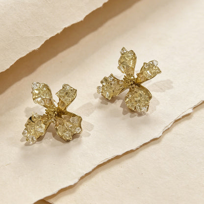 Unisex Flowers Earrings Made Of Zinc Alloy With Crystal Inlay, Featuring Electroplated Finish And 304 Stainless Steel Ear Pins