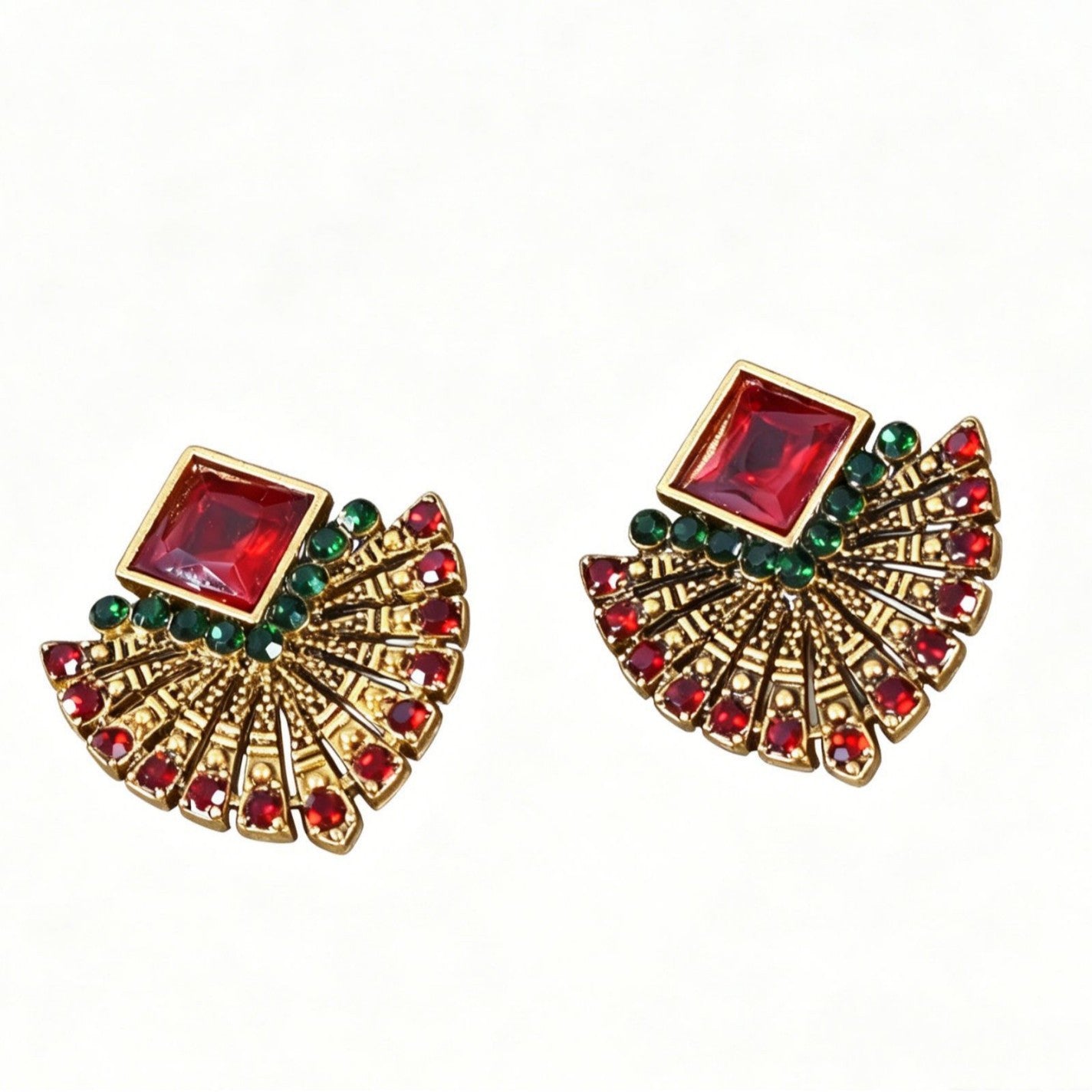 Bohemian Alloy Earrings With Crystal Inlay, Featuring 304 Stainless Steel Ear Pins In Red