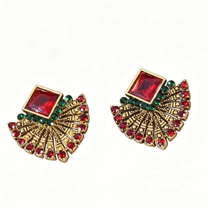 Bohemian Alloy Earrings With Crystal Inlay, Featuring 304 Stainless Steel Ear Pins In Red