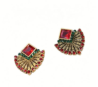 Bohemian Alloy Earrings With Crystal Inlay, Featuring 304 Stainless Steel Ear Pins In Red