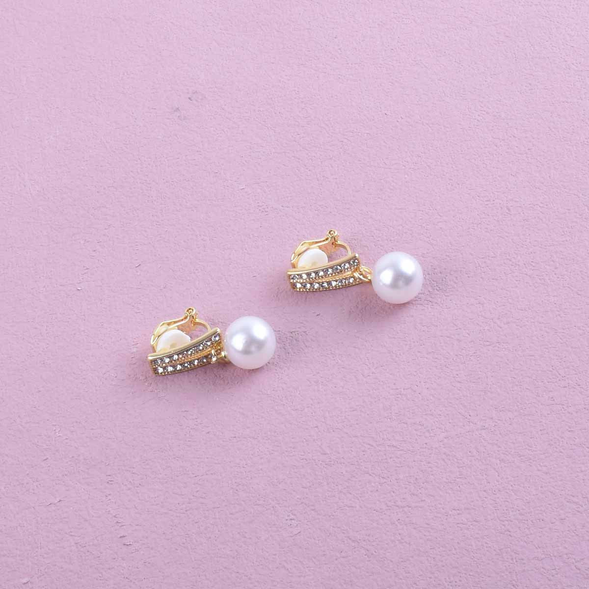 Geometric Sweet Clip Earrings For Unisex Featuring Zinc Alloy And 304 Stainless Steel With Rhinestone Inlay