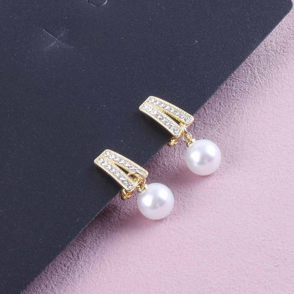 Geometric Sweet Clip Earrings For Unisex Featuring Zinc Alloy And 304 Stainless Steel With Rhinestone Inlay