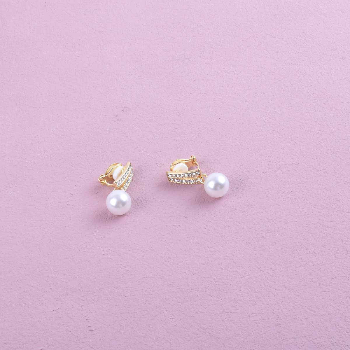Geometric Sweet Clip Earrings For Unisex Featuring Zinc Alloy And 304 Stainless Steel With Rhinestone Inlay