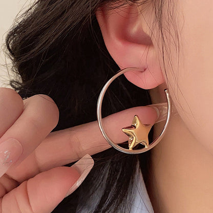 Simple Style Star Stud Earrings For Unisex, Zinc Alloy With Electroplated Finish And 304 Stainless Steel Ear Pins
