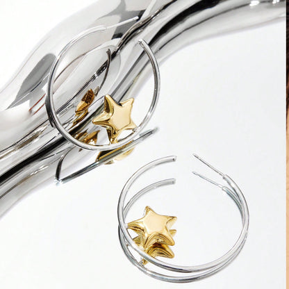 Simple Style Star Stud Earrings For Unisex, Zinc Alloy With Electroplated Finish And 304 Stainless Steel Ear Pins