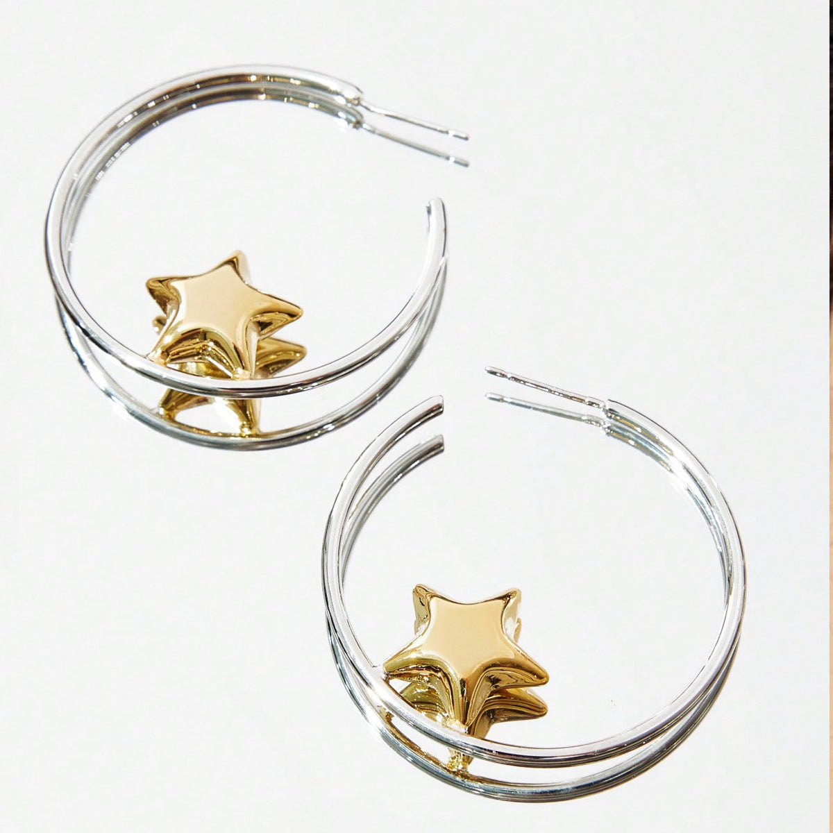 Simple Style Star Stud Earrings For Unisex, Zinc Alloy With Electroplated Finish And 304 Stainless Steel Ear Pins